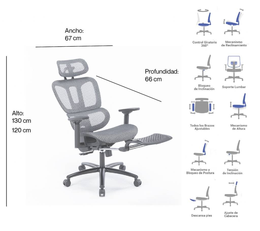 Silla Ejecutiva Nexus en Mesh Gris con Descansa Pies