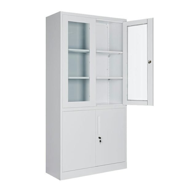 Gabinete Combinado Con Puertas De Vidrio 1.80 MC Blanco Armado