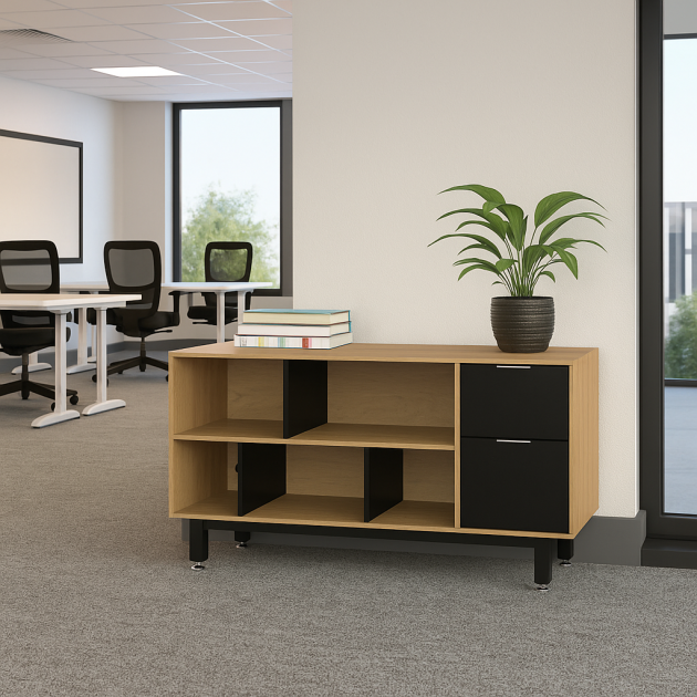 Credenza Alta con Papelera y Archivo 150 x 75 cm (Derecho)