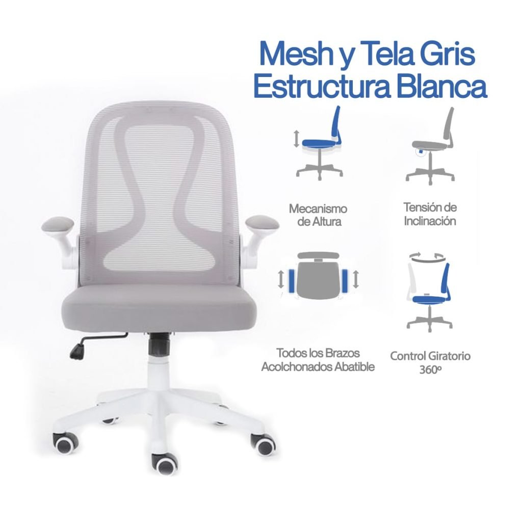Silla Operativa E107 Mesh Y Tela Color Gris Estructura Blanca